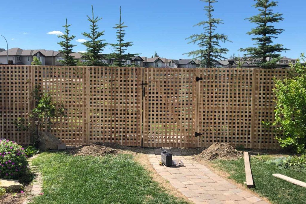 a wooden backyard fence